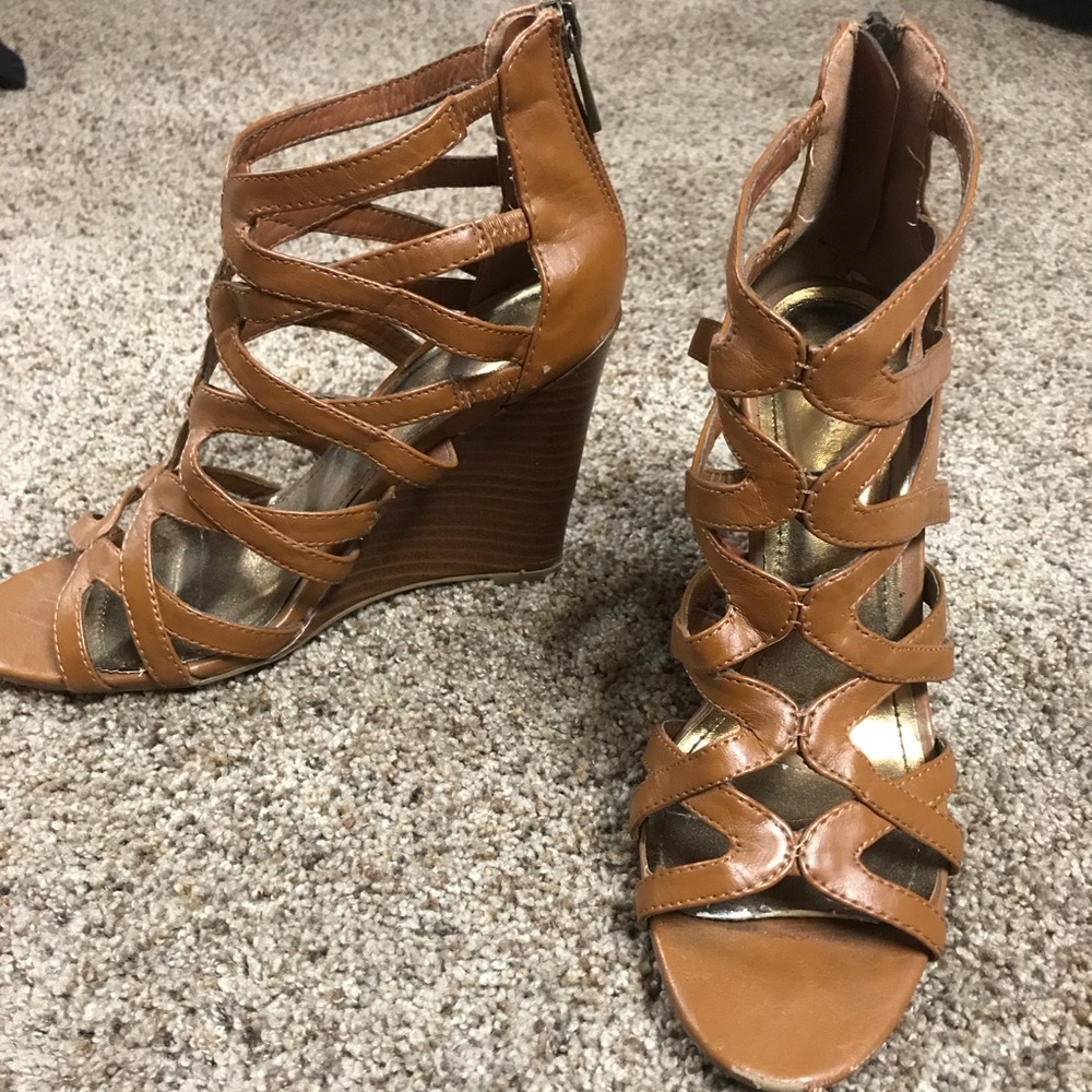 Brown strap wedges